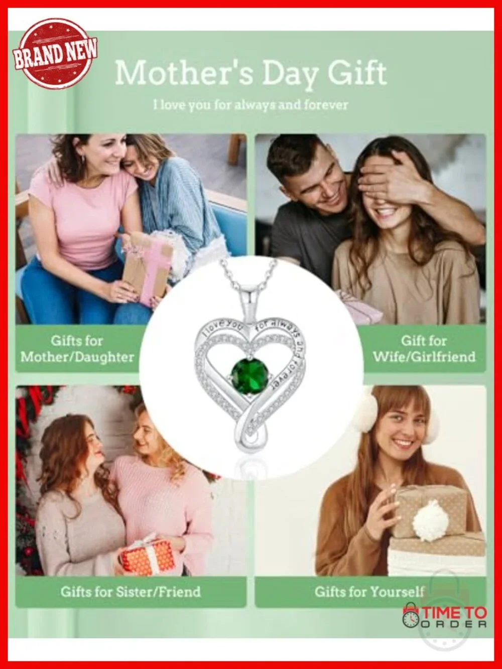 Infinity Heart Birthstone I Love You Pendant Necklace 925 Sterling Silver 18K